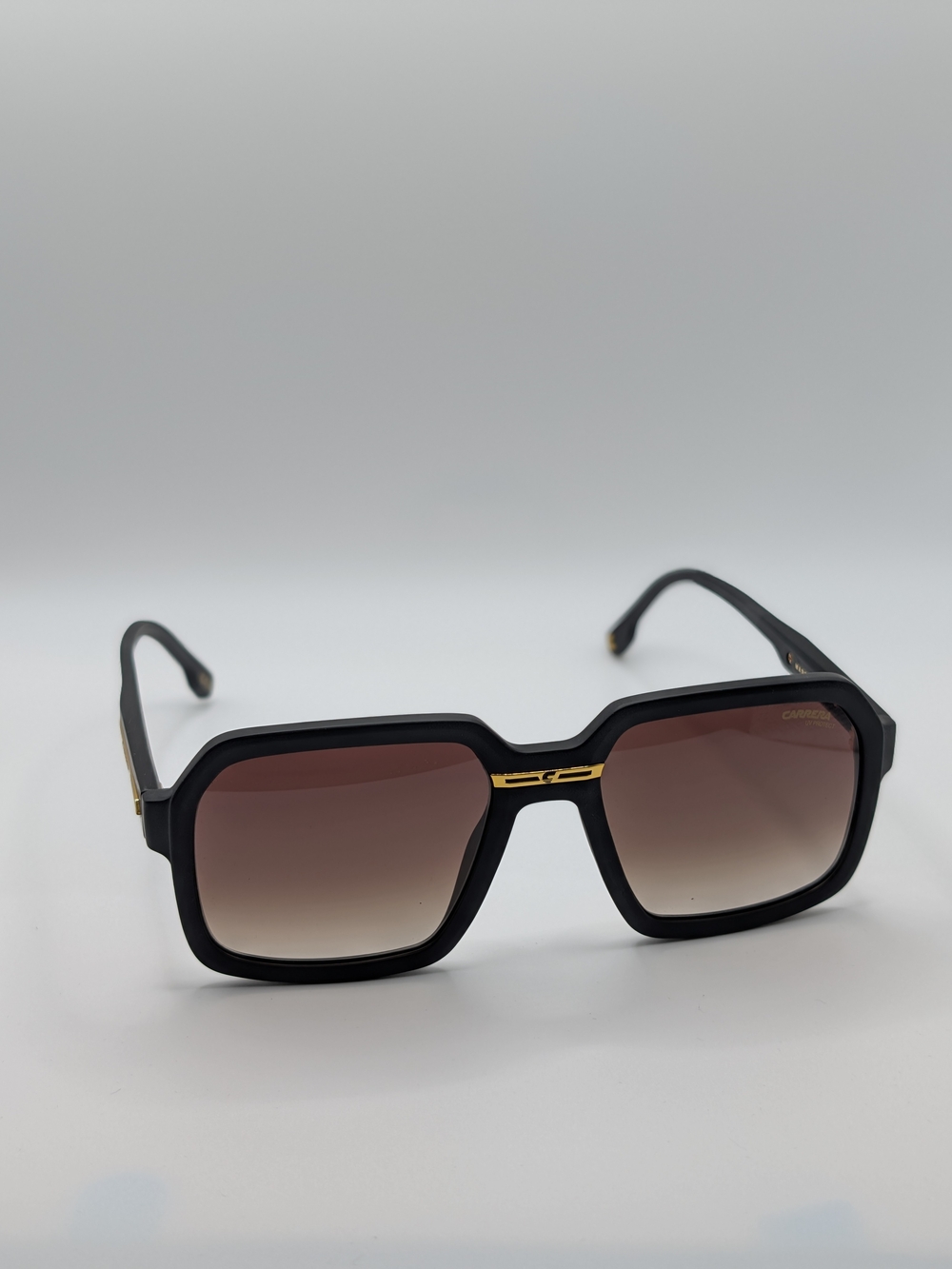 Carrera Matte Black Square Sunglasses Gold Accent Brown Gradient NWT